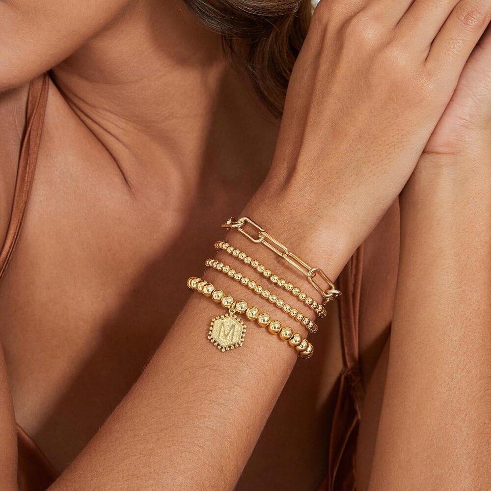 Gold Bracelets For Women, Stackable Initial Beade… - image 3